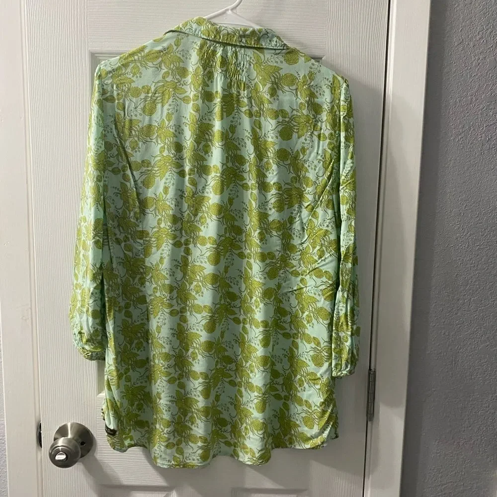 Matilda Jane 3/4 Sleeve Blouse Green with leaf print Medium Tunic Pullover - Picture 3 of 8